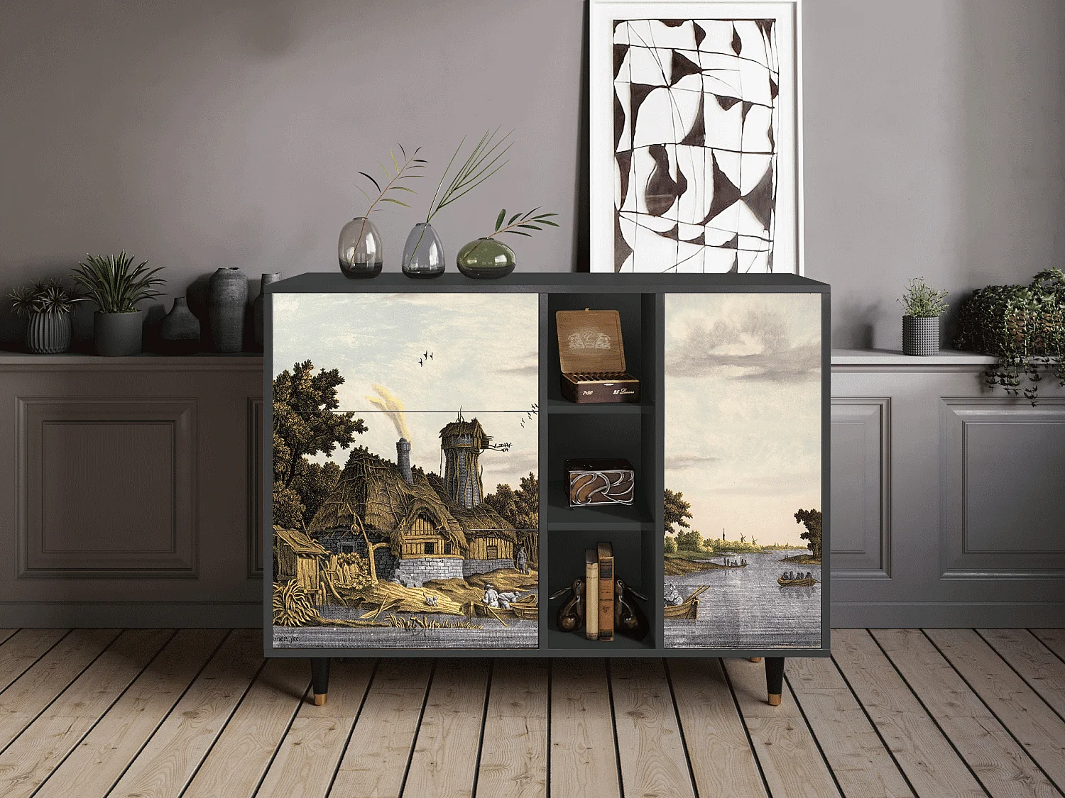 Kredens - 125x98x48 cm - BS2 - Mill along a River, Antracyt