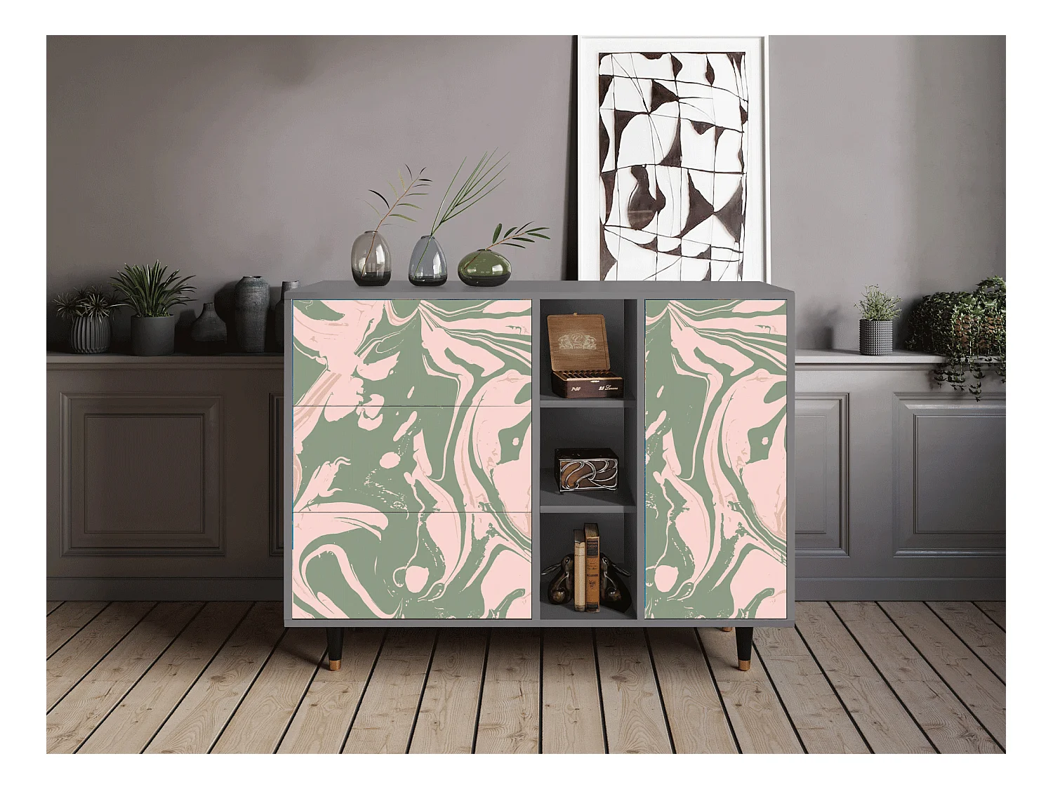 Sideboard - 125x98x48 cm - BS2 - Aquarelle, Grau