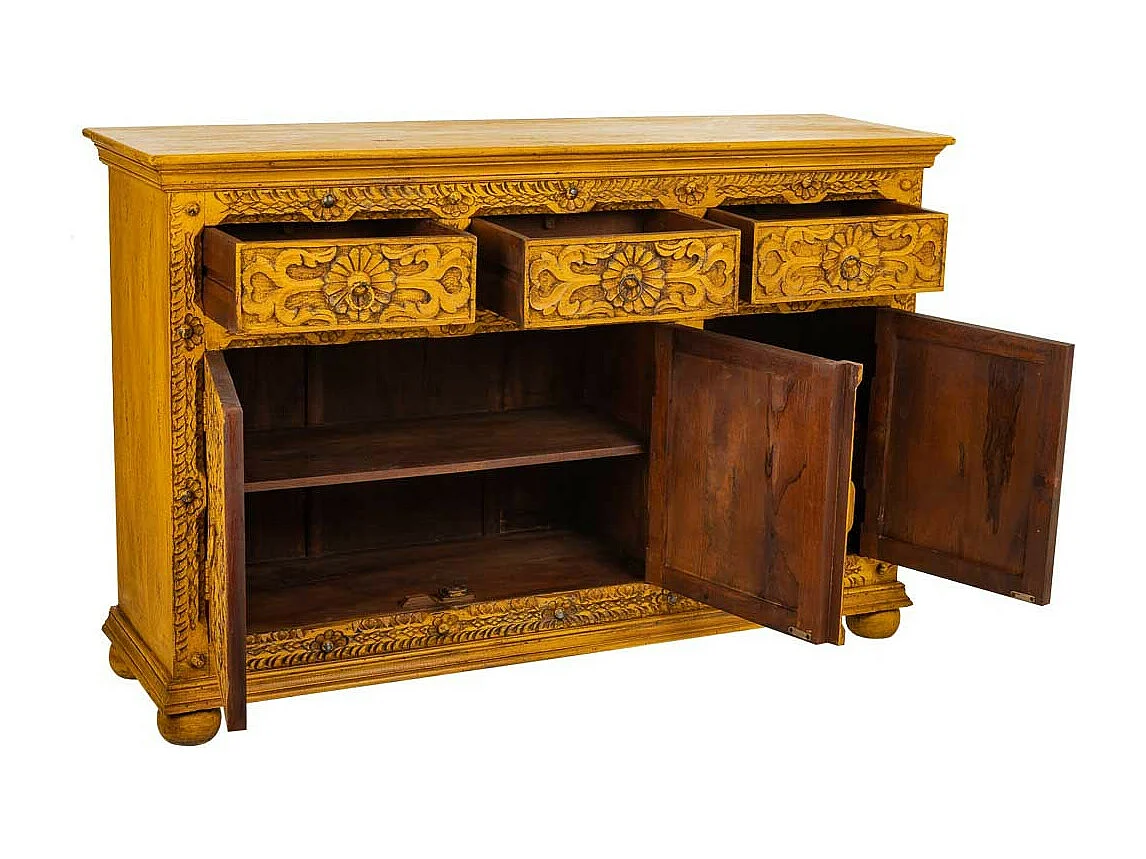 Buffet en bois artisanal jaune 147x45x96
