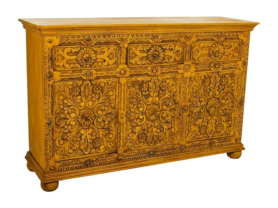 Credenza in legno artigianale gialla 147x45x96