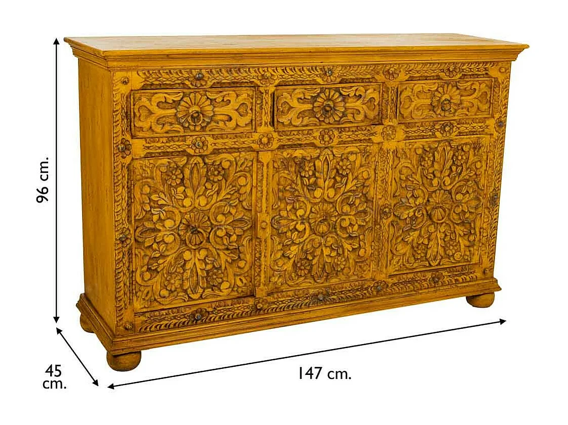 Credenza in legno artigianale gialla 147x45x96