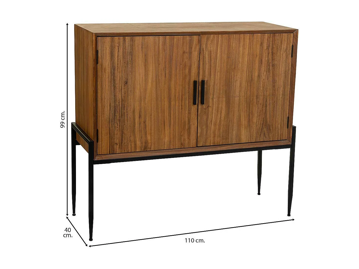 Buffet en bois marron et métal 110x40x99h cm