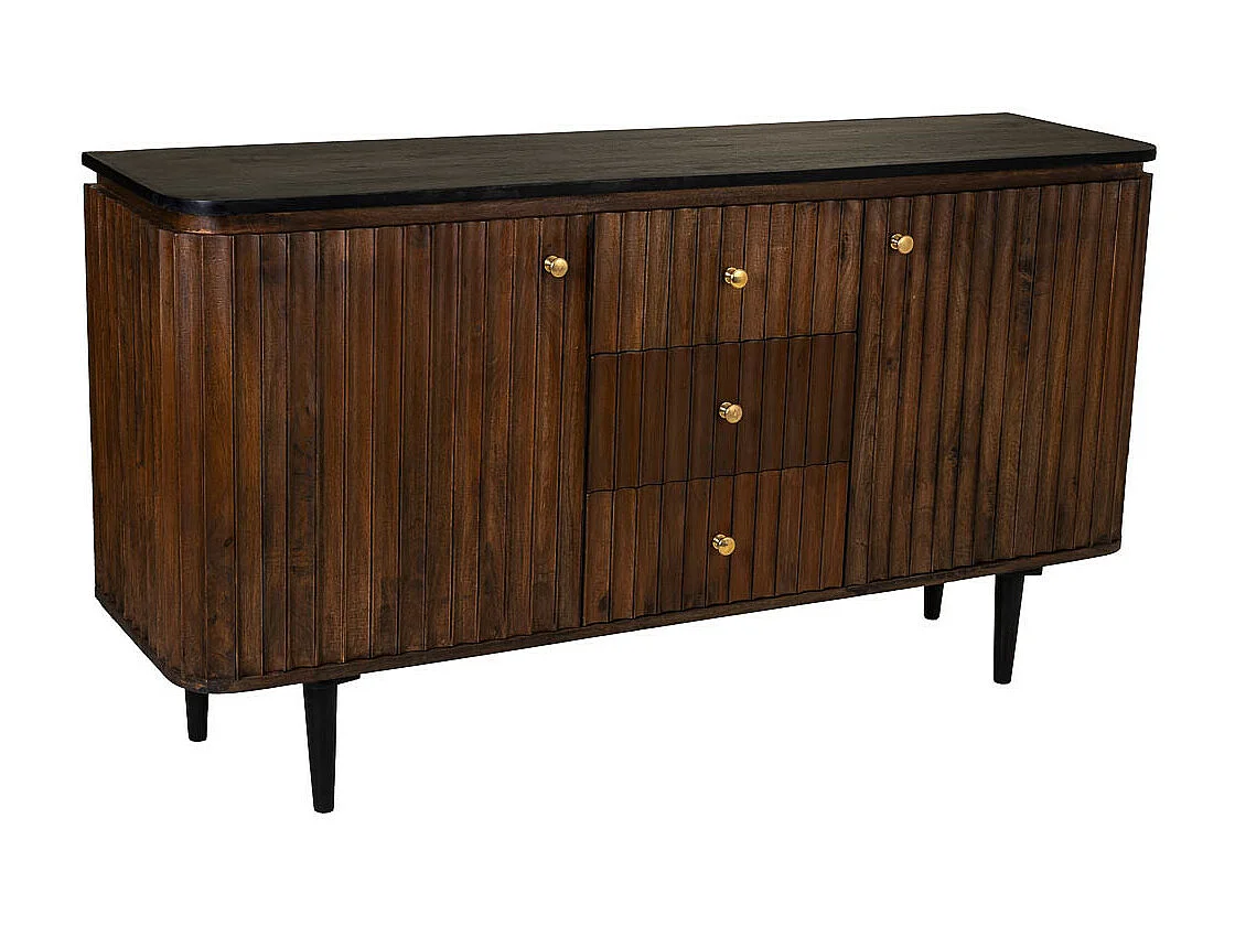 Buffet en bois artisanal noir 147x40x80h cm