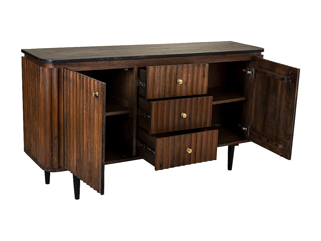 Buffet en bois artisanal noir 147x40x80h cm