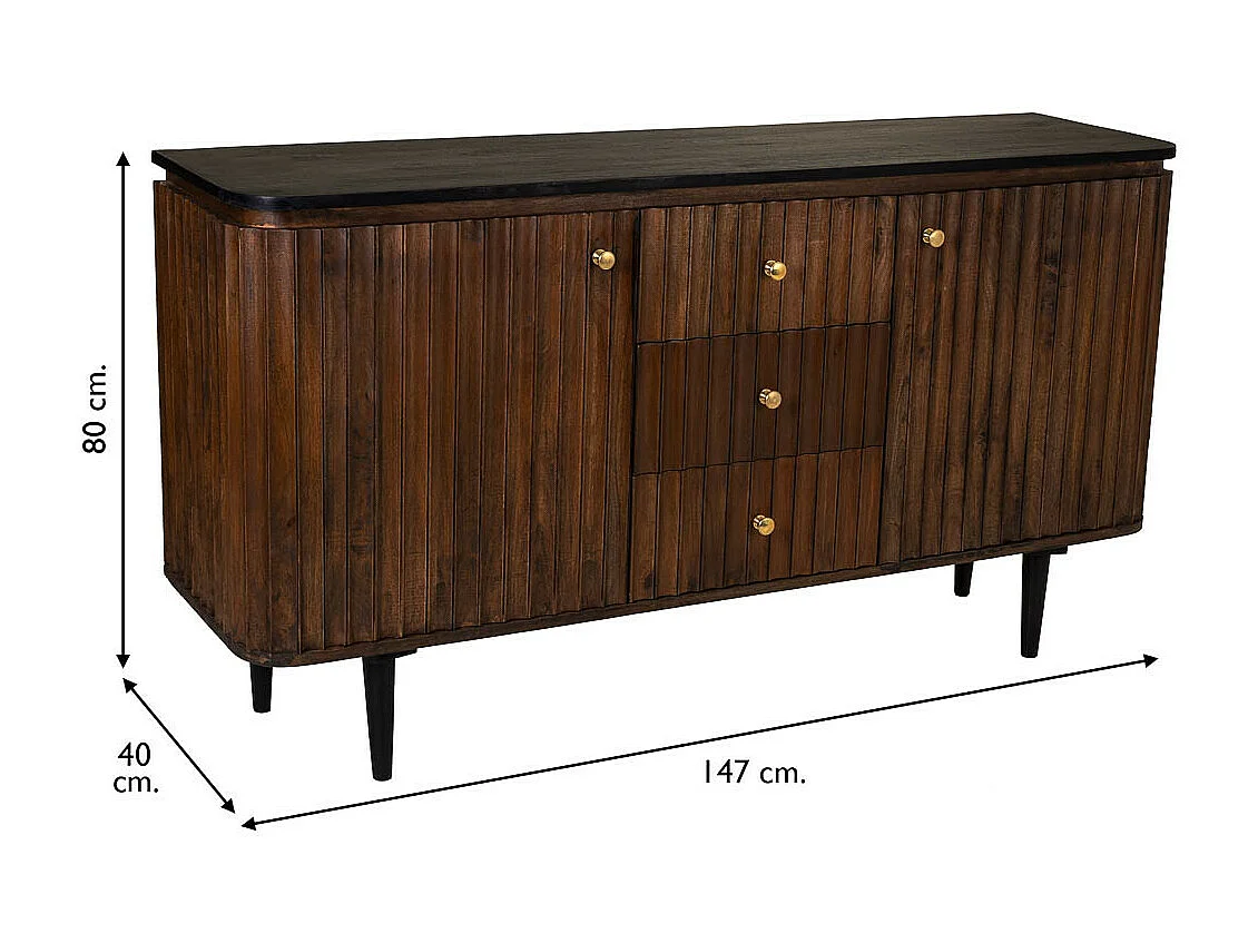 Buffet en bois artisanal noir 147x40x80h cm