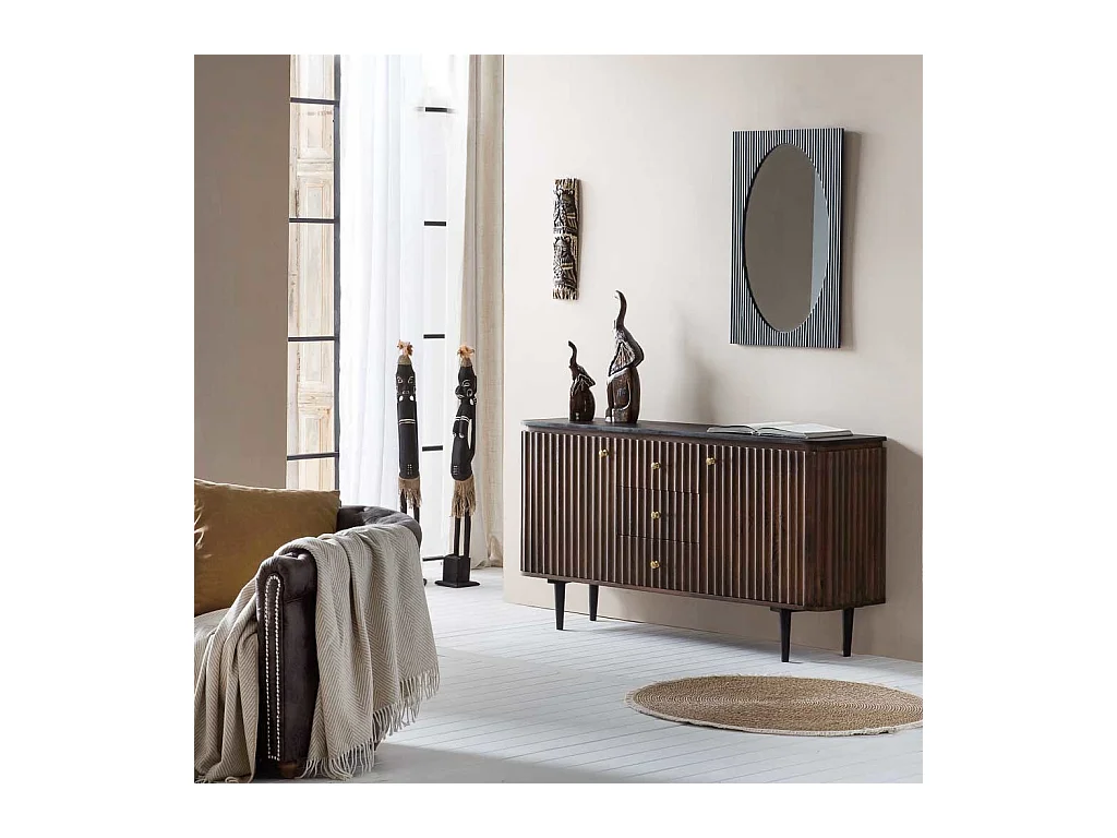 Credenza in legno artigianale nero 147x40x80h cm