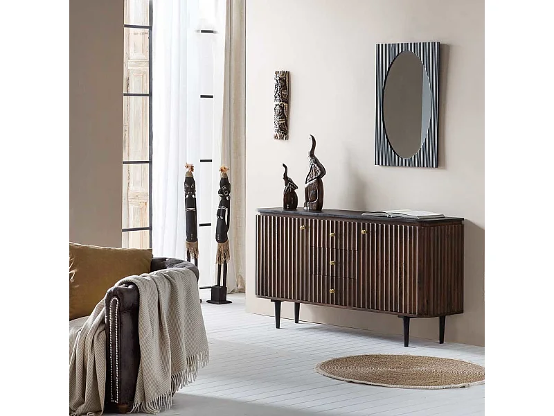 Credenza in legno artigianale nero 147x40x80h cm