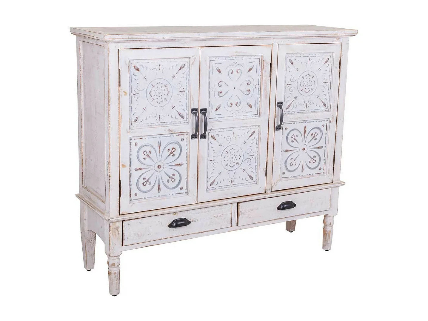 Buffet en bois sculpté 3 portes et 2 tiroirs 115x36x100h cm