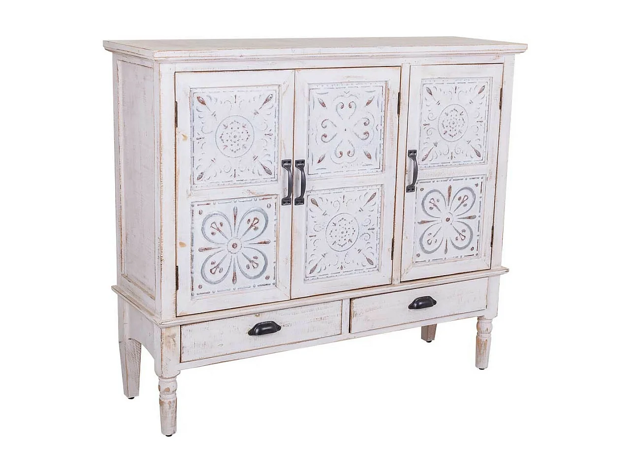 Buffet en bois sculpté 3 portes et 2 tiroirs 115x36x100h cm