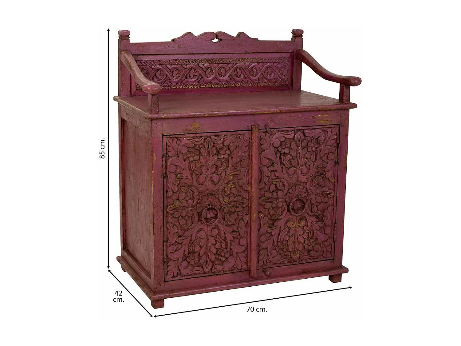 Aparador de madera rojo 70x42x85 cm