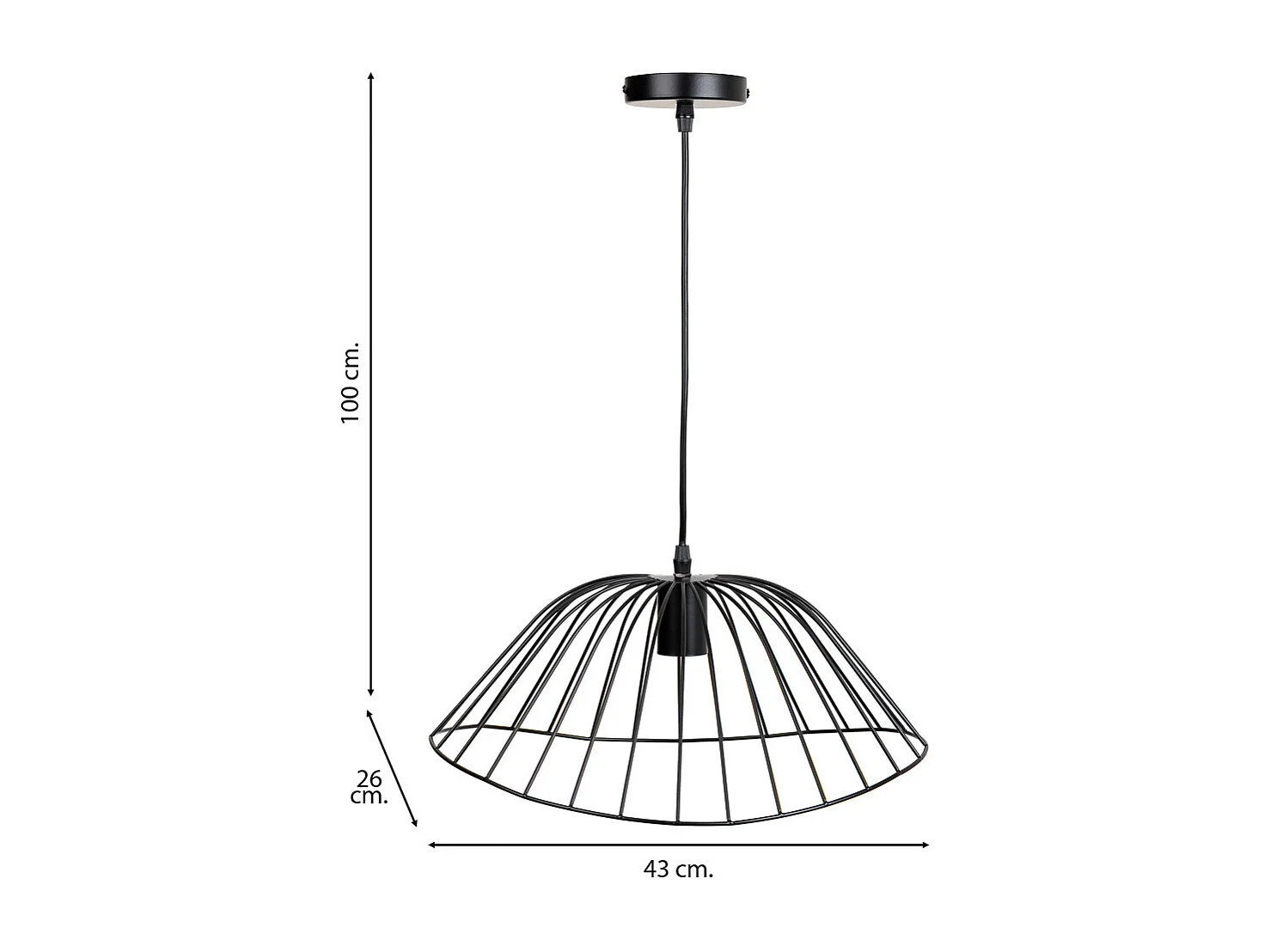 Candeeiro de teto em metal preto 43x26x100