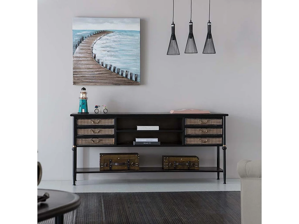 Candeeiro de teto em metal preto 58x15x90