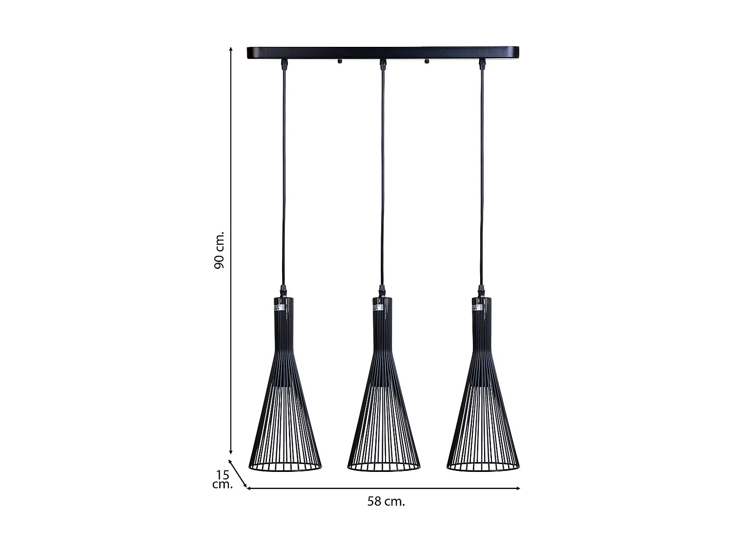 Candeeiro de teto em metal preto 58x15x90