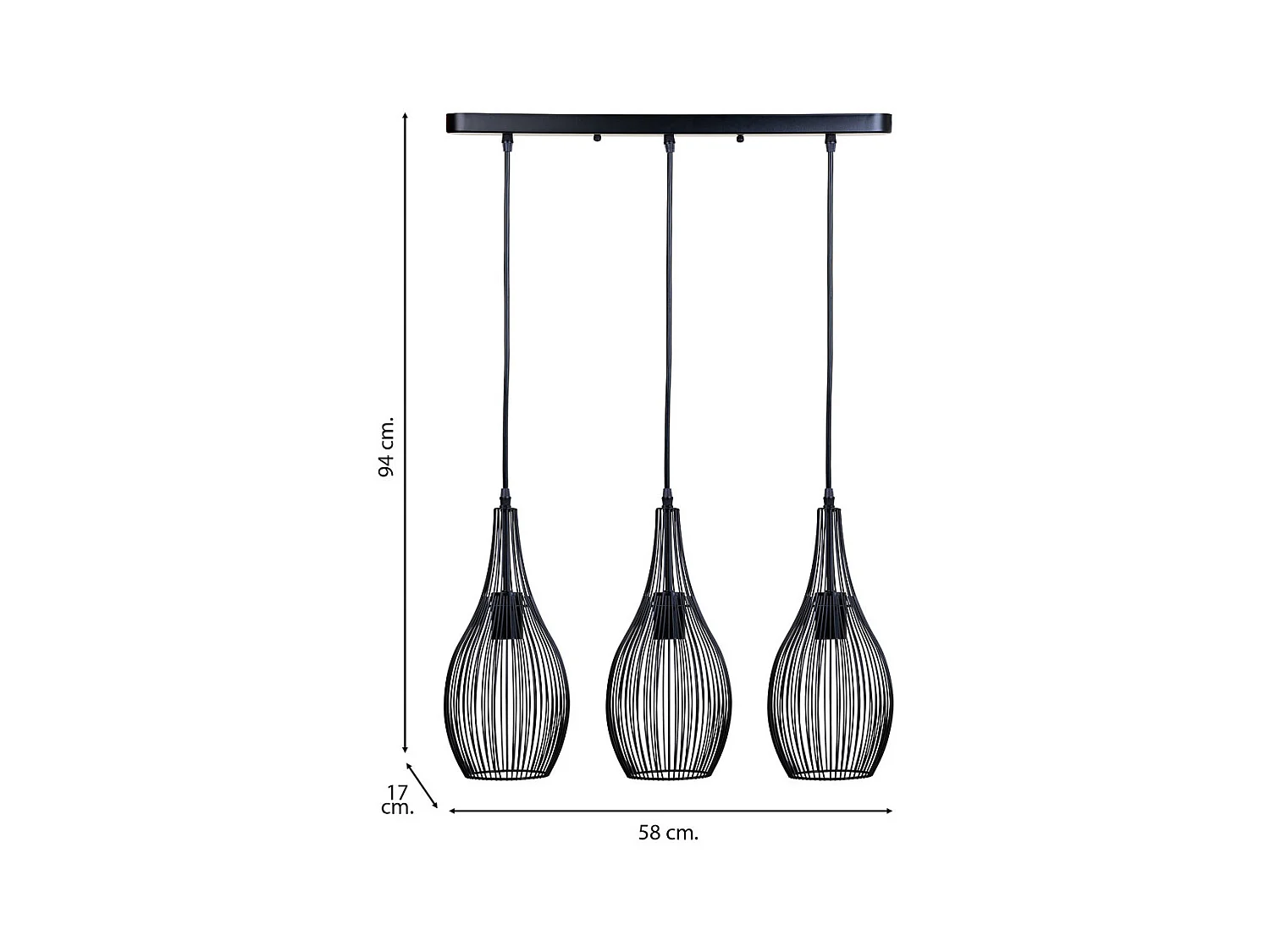 Lámpara de techo de metal negra 58x17x94