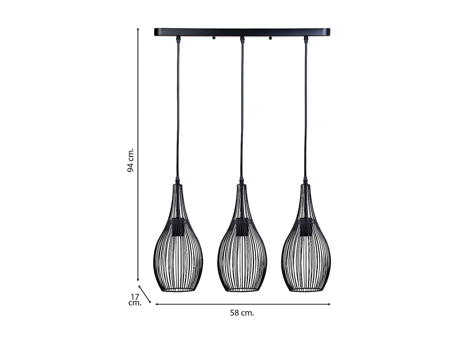 Candeeiro de teto em metal preto 58x17x94
