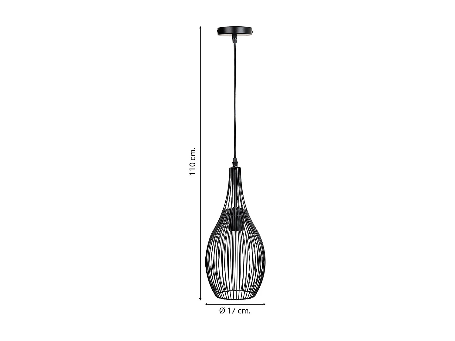 Candeeiro de teto em metal preto 17x17x110