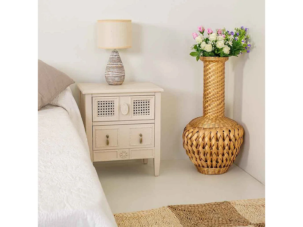 Beigefarbene lackierte Nachttisch aus Holz 46x32x52h cm