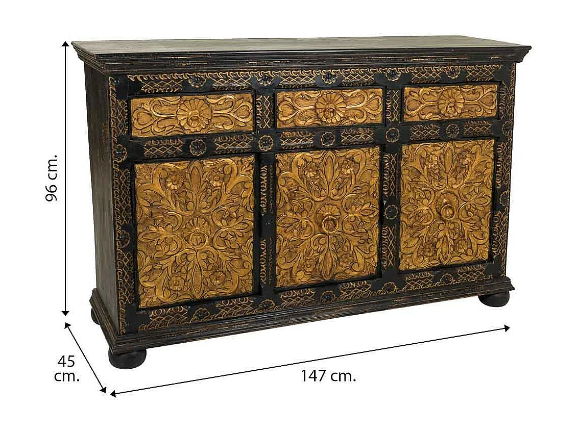 Aparador de madera tallada negro 147x45x96