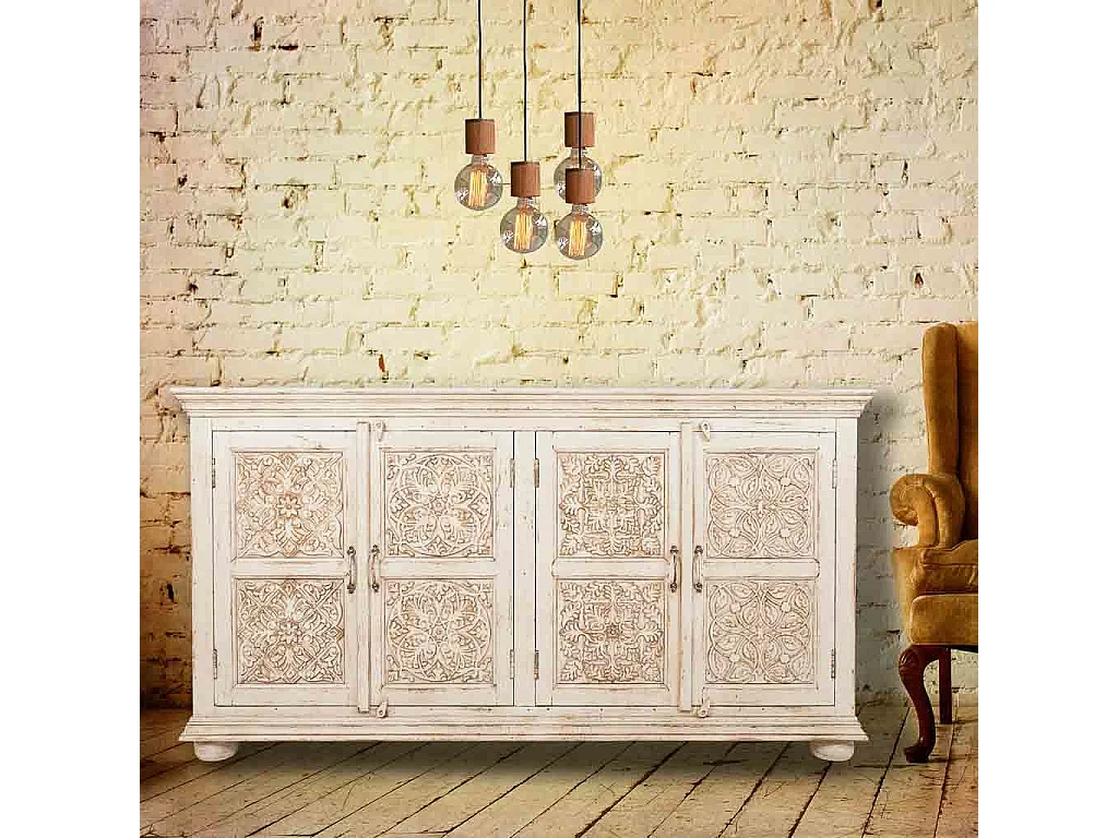 Aparador de madera beige 169x39x91 cm