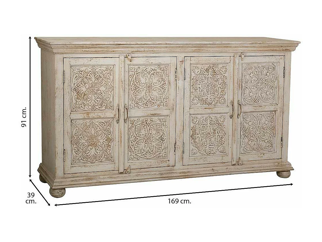 Aparador de madera beige 169x39x91 cm