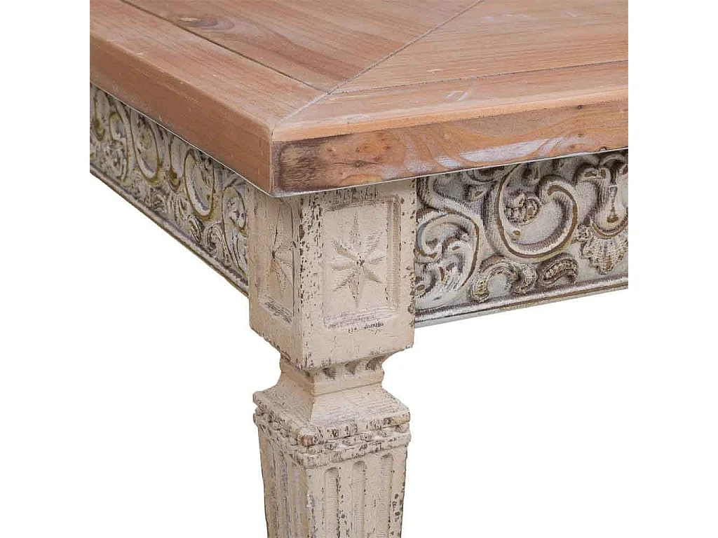 Mesa auxiliar de madeira branco envelhecido e natural 123x63x50h cm