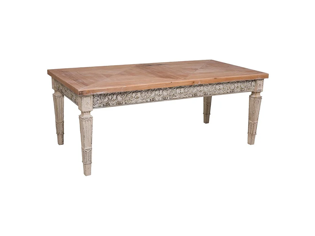 Mesa auxiliar de madeira branco envelhecido e natural 123x63x50h cm