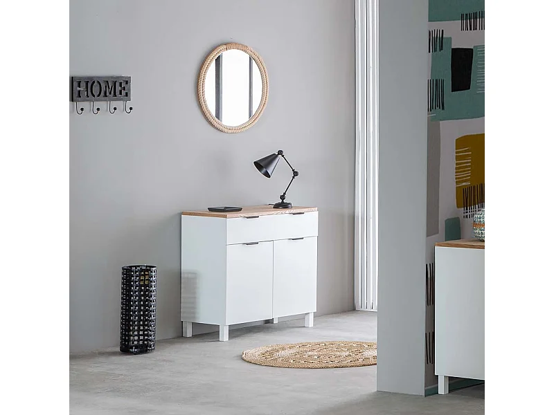 Mobile da ingresso in legno, 2 cassetti, 2 porte bianco 82x39,5x80