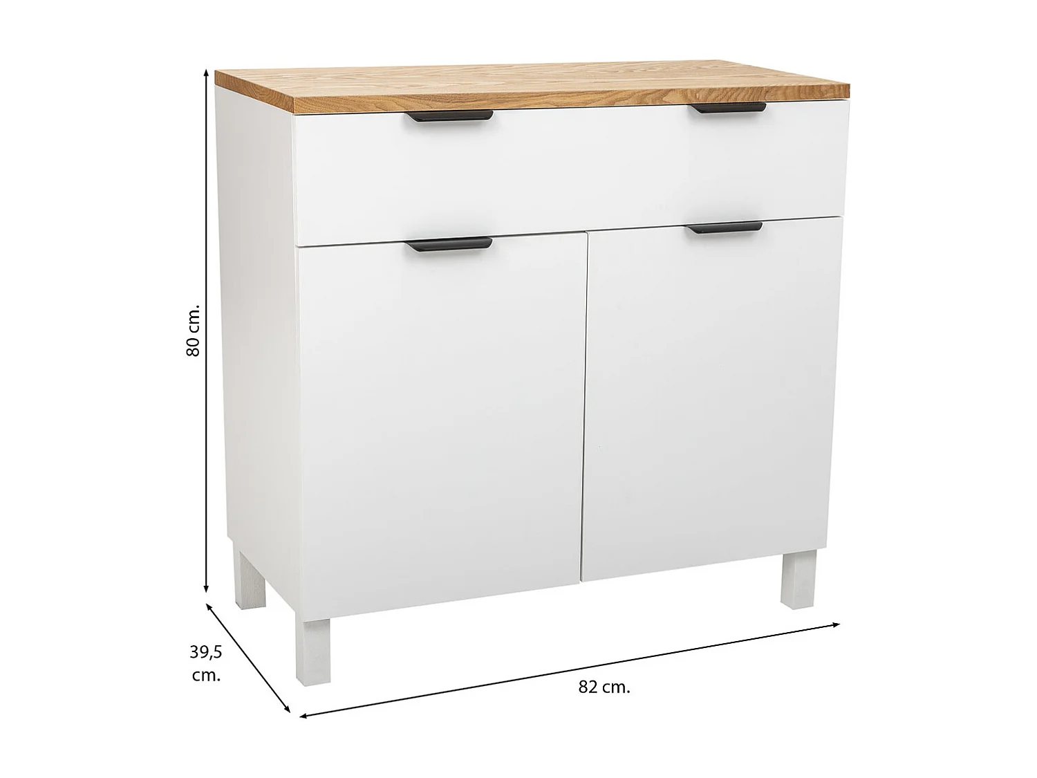 Holzkonsole mit 2 Schubladen und 2 Türen, 82x39,5x80, weiß