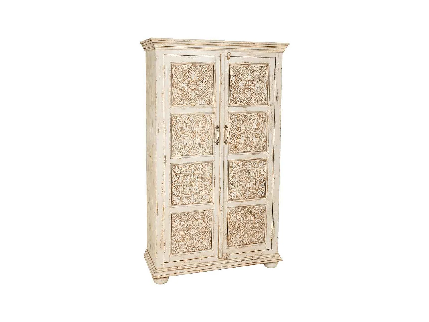 Armário de madeira entalhada com acabamento artesanal 96x40x167h cm