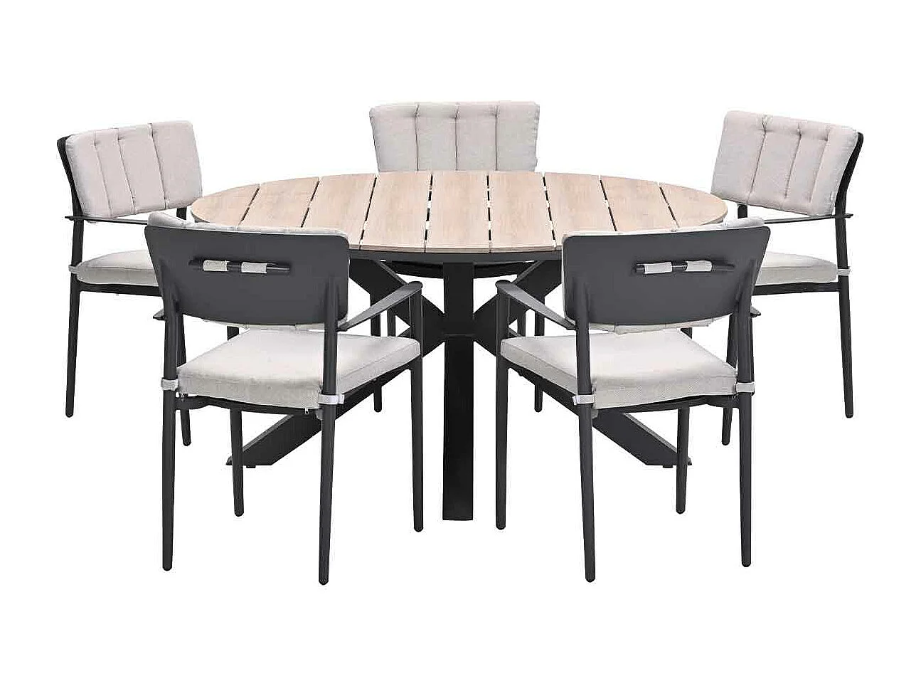 Garden Impressions Dane tuinset 6-delig - Tulli tuintafel Ø148x75 cm - light teak vironwood