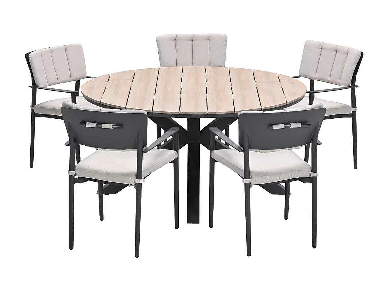 Garden Impressions Dane tuinset 6-delig - Tulli tuintafel Ø148x75 cm - light teak vironwood