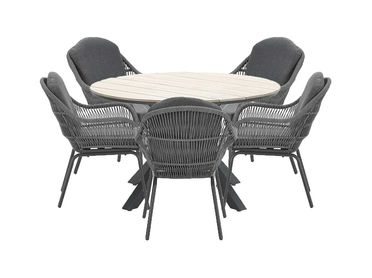 Garden Impressions Yima tuinset 6-delig licht grijs - Tulli tuintafel bruin Ø148 cm