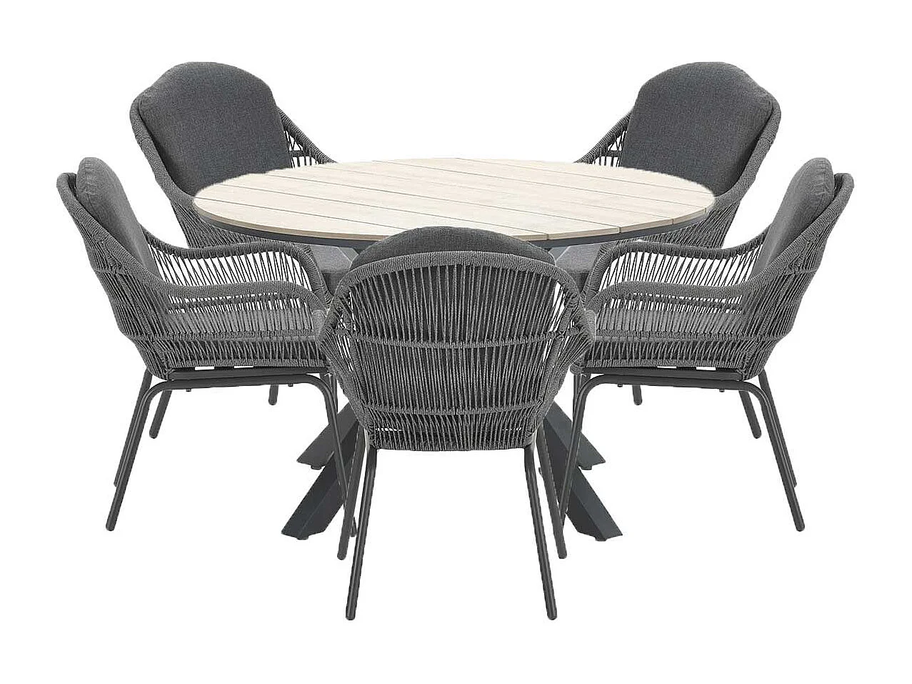 Garden Impressions Yima tuinset 6-delig licht grijs - Tulli tuintafel bruin Ø148 cm