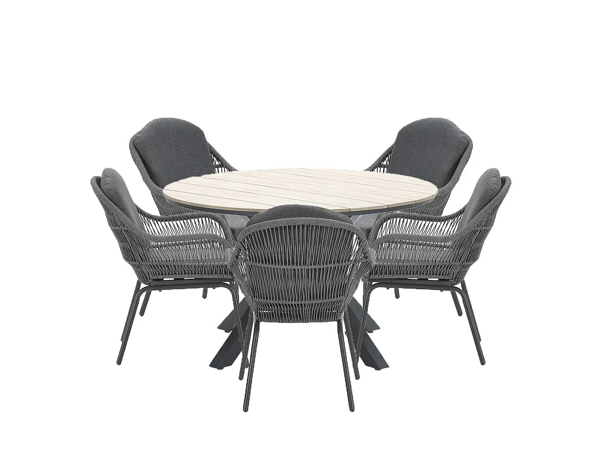 Garden Impressions Yima tuinset 6-delig licht grijs - Tulli tuintafel bruin Ø148 cm