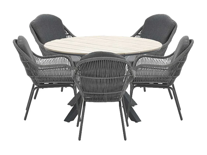 Garden Impressions Yima tuinset 6-delig licht grijs - Tulli tuintafel bruin Ø148 cm