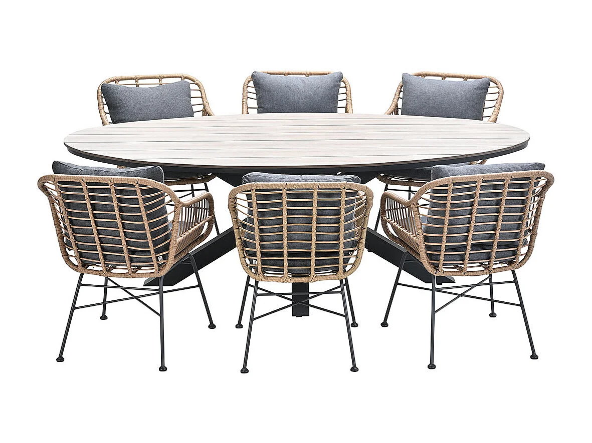 Ensemble de jardin Garden Impressions Lucas 7-pièces brun - table de jardin Tulli 220x115 cm