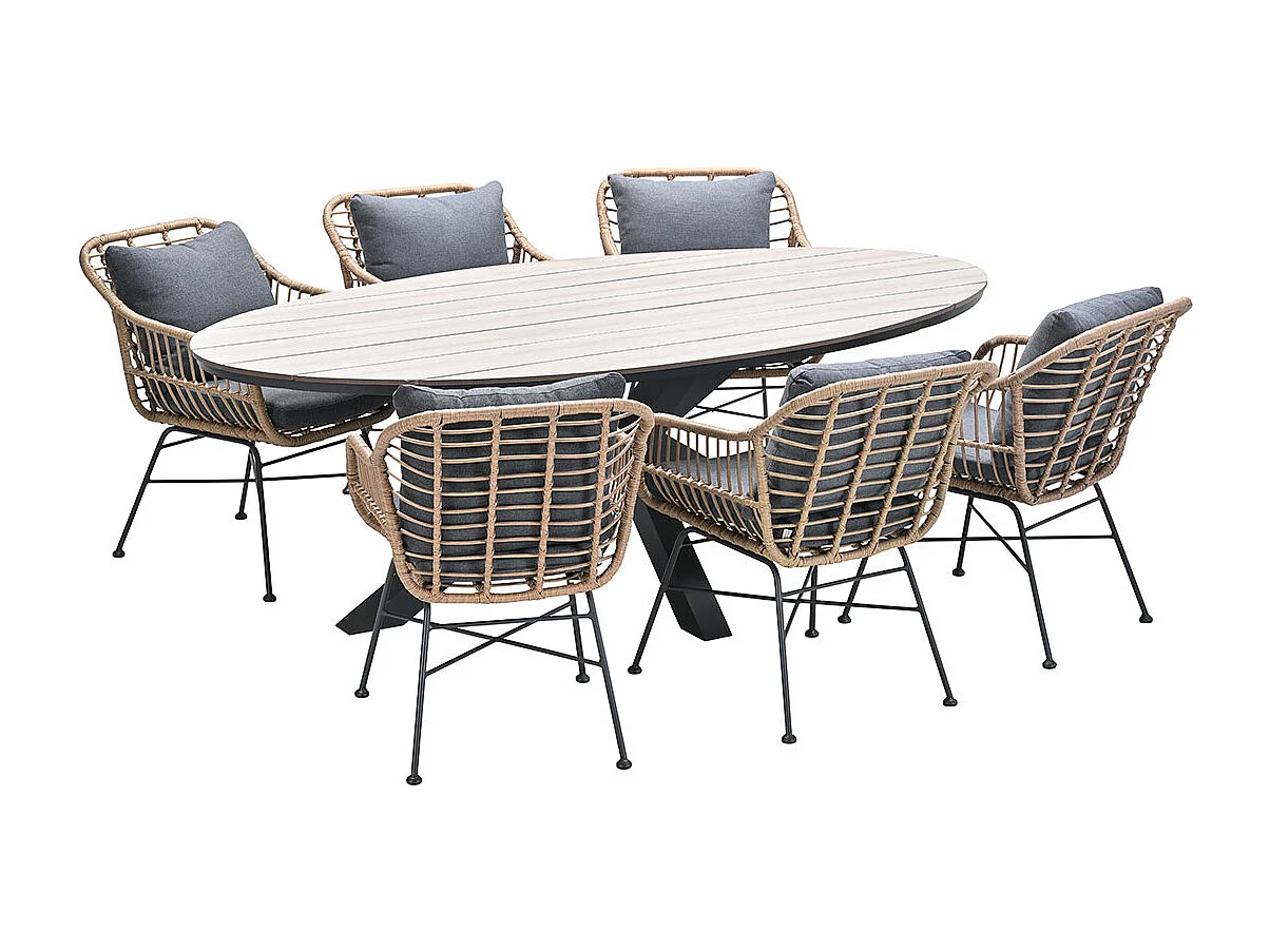 Ensemble de jardin Garden Impressions Lucas 7-pièces brun - table de jardin Tulli 220x115 cm