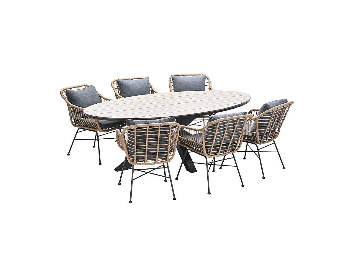 Garden Impressions Lucas tuinset 7-delig bruin - Tulli tuintafel 220x115 cm