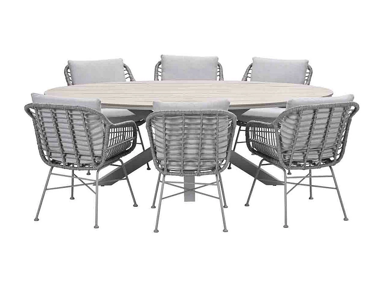 Garden Impressions Lucas tuinset 7-delig valley sand - Tulli tuintafel 220x115 cm - light teak vironwood