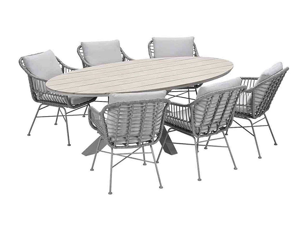 Garden Impressions Lucas tuinset 7-delig valley sand - Tulli tuintafel 220x115 cm - light teak vironwood