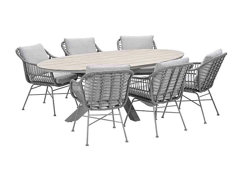 Garden Impressions Lucas tuinset 7-delig valley sand - Tulli tuintafel 220x115 cm - light teak vironwood