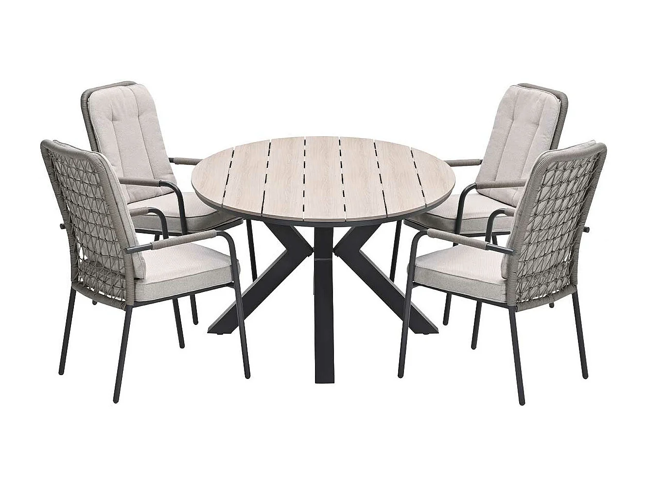 Garden Impressions Aleria tuinset 5-delig taupe - Tulli tuintafel 180x115 cm - light teak vironwood