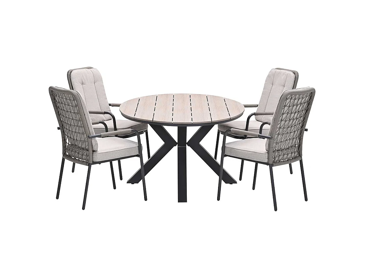 Garden Impressions Aleria tuinset 5-delig taupe - Tulli tuintafel 180x115 cm - light teak vironwood