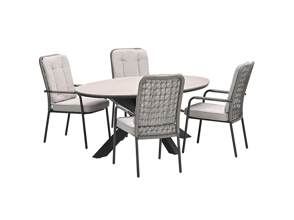 Garden Impressions Aleria tuinset 5-delig taupe - Tulli tuintafel 180x115 cm - light teak vironwood
