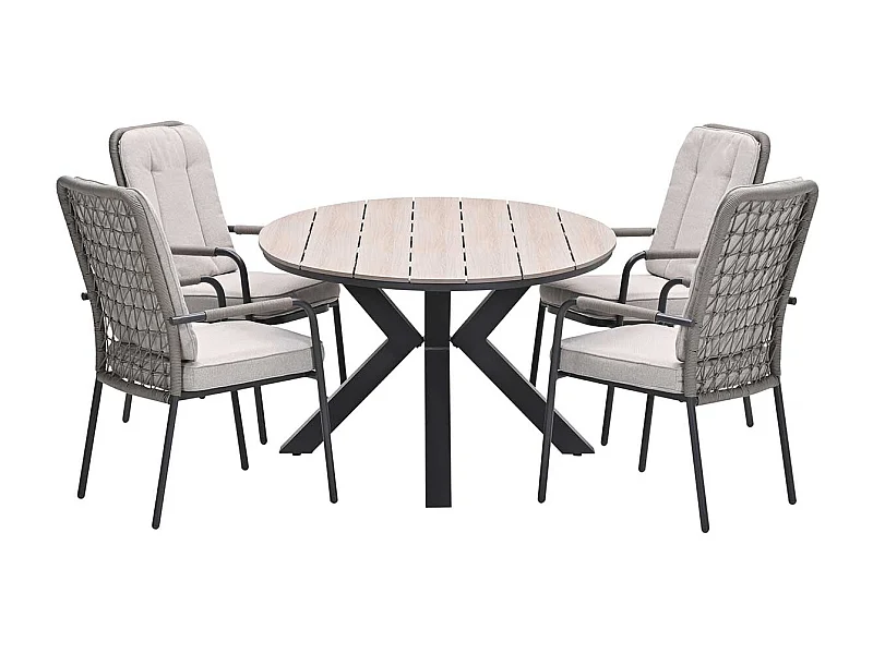 Garden Impressions Aleria tuinset 5-delig taupe - Tulli tuintafel 180x115 cm - light teak vironwood