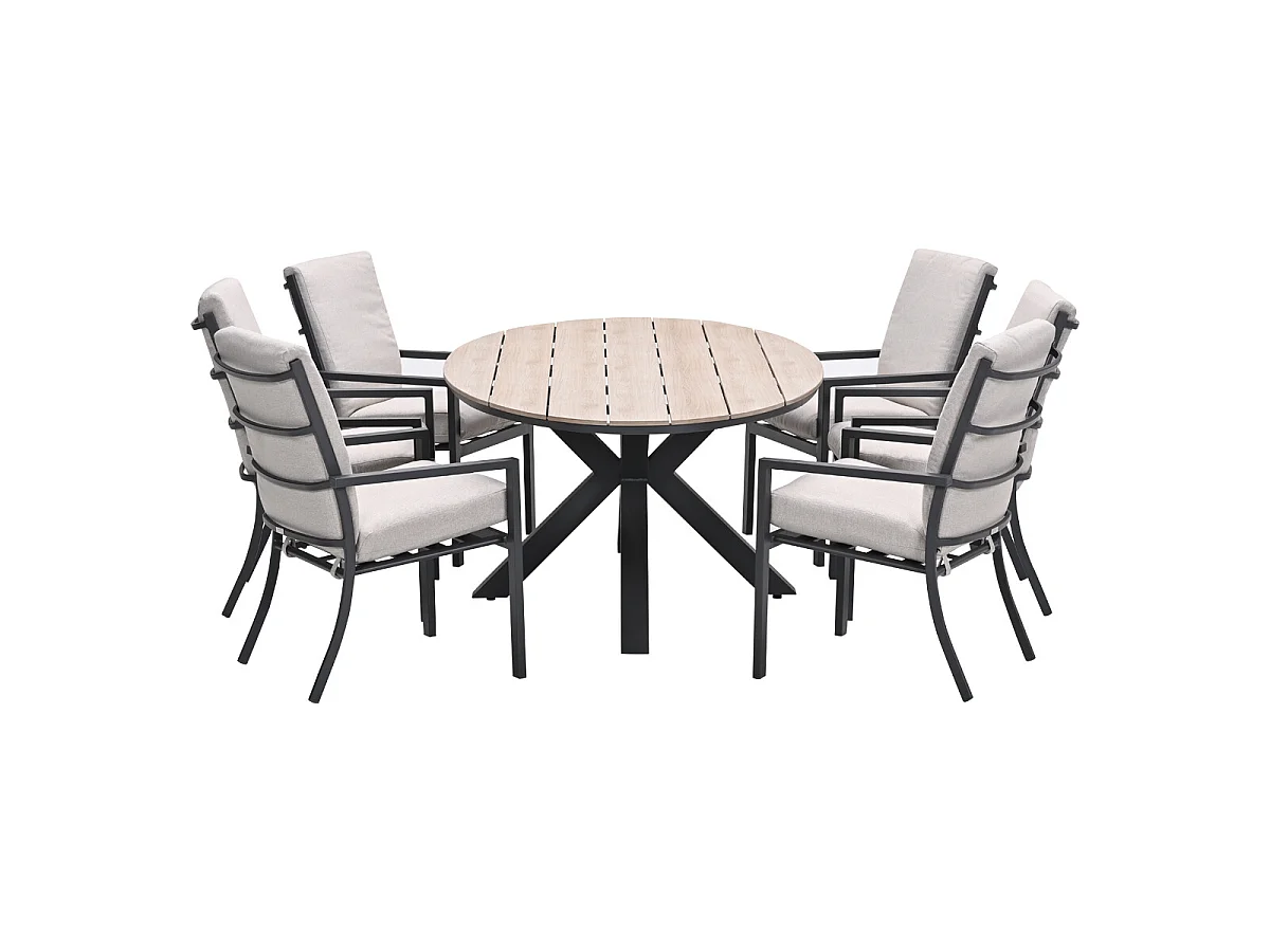 Garden Impressions Senja tuinset 7-delig desert sand - Tulli tuintafel 220x115xH75 cm - light teak vironwood