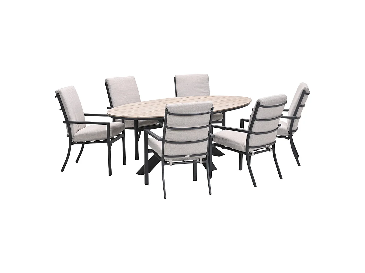 Garden Impressions Senja tuinset 7-delig desert sand - Tulli tuintafel 220x115xH75 cm - light teak vironwood