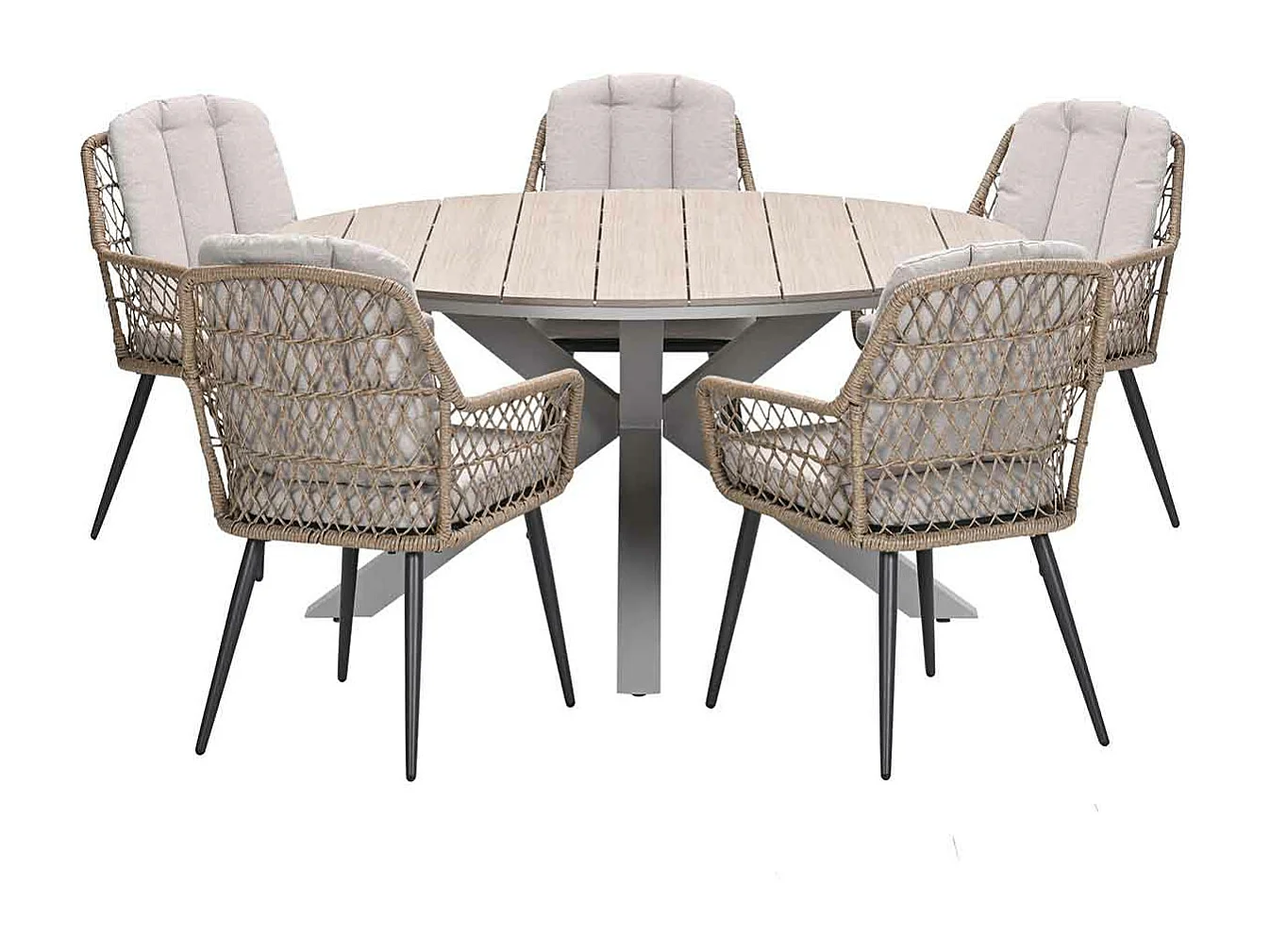 Garden Impressions Kalibo tuinset 6-delig - Tulli tuintafel Ø148x75 cm - light teak vironwood