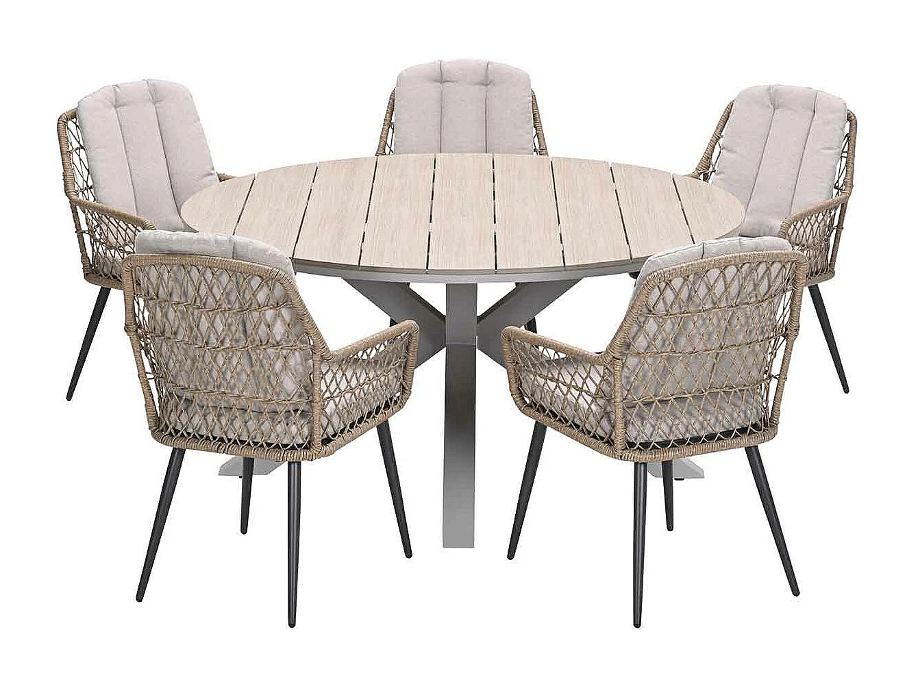 Garden Impressions Kalibo tuinset 6-delig - Tulli tuintafel Ø148x75 cm - light teak vironwood