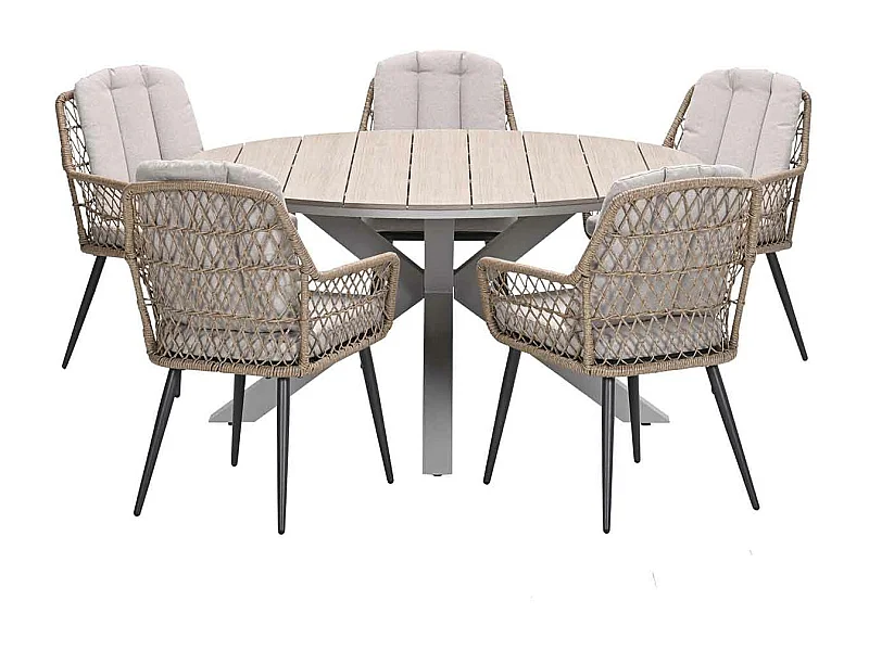 Garden Impressions Kalibo tuinset 6-delig - Tulli tuintafel Ø148x75 cm - light teak vironwood